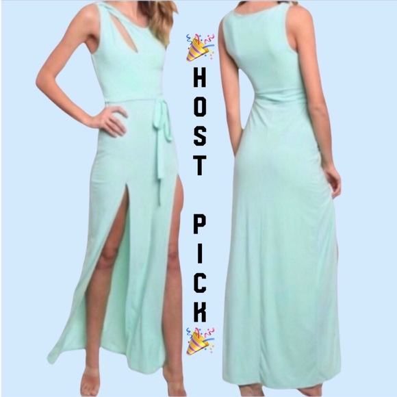 Dresses & Skirts - ❌DONATED❌Mint Green Shoulder Cut Out Maxi Dress With High Slits